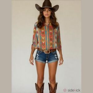 Short Circuit  Shirt‎ Womens Medium Vintage Orange  Button Up Western Cow…